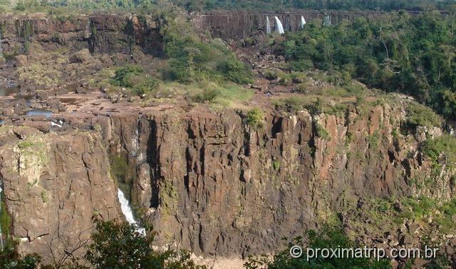 Rochas expostas nas Cataratas do Iguaçu - época de seca em julho