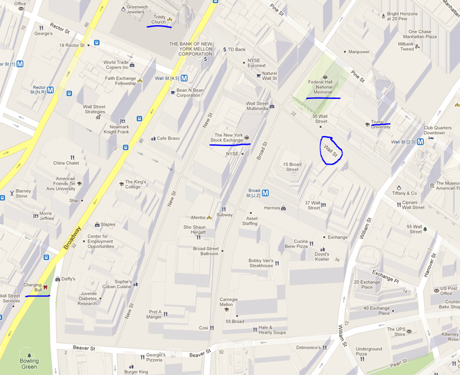 wall street ny - mapa do google