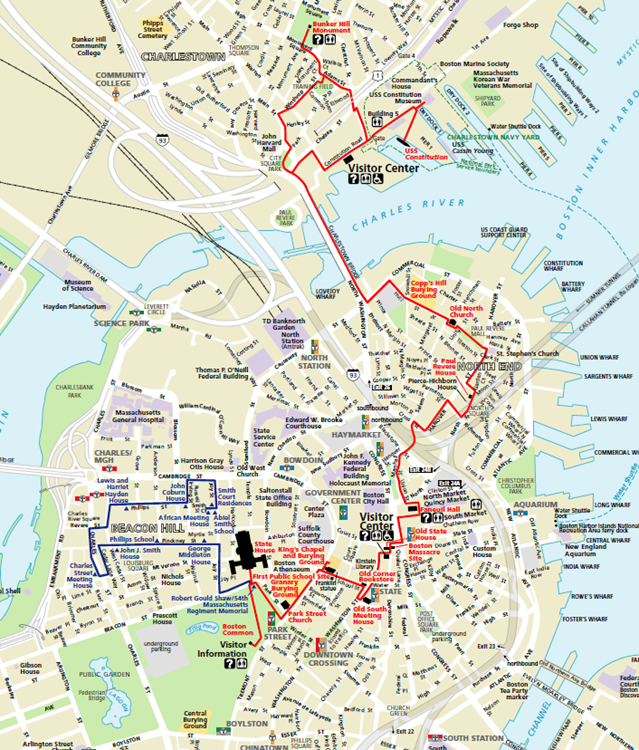 freedom trail em boston mapa