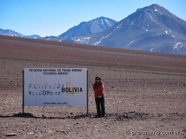 Placa entrada reserva Nacional Eduardo Avaroa fronteira Chile Bolívia deserto Atacama