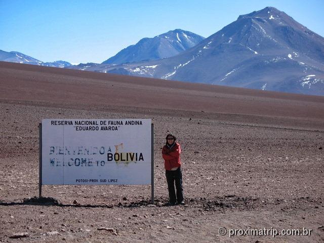 Placa entrada reserva Nacional Eduardo Avaroa fronteira Chile Bolívia deserto Atacama