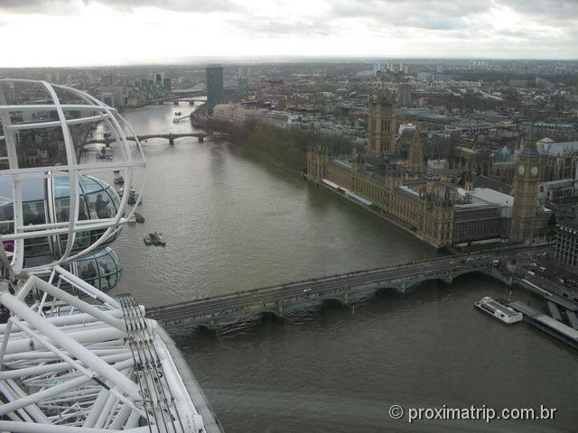 Parlamento Inglês, Ponte Westminster e Big Ben, vistos do London Eye