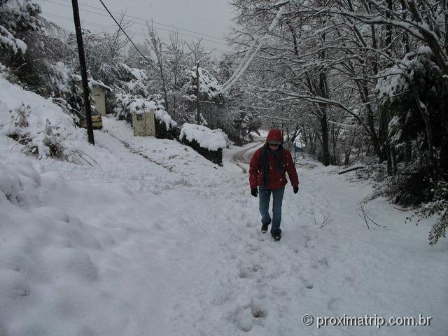 subida a pé Cerro Otto dia muita neve