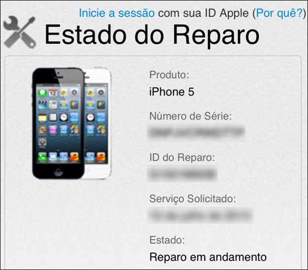 Estado online do reparo - iphone 5 apple