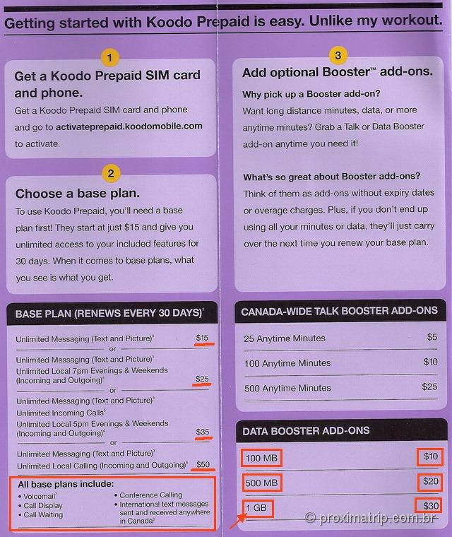 Koodo canadá -planos pré pagos de celular