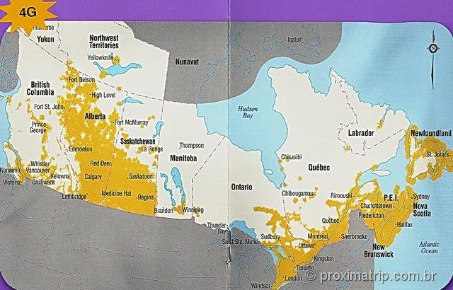 Mapa rede celular 3G-4G no canada - operadora Koodo