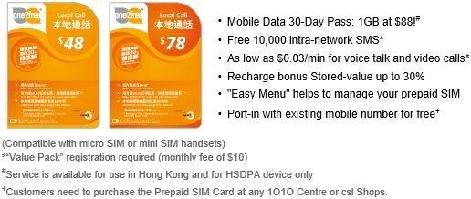 CSL - chip celular pré pago 3G-4G em Hong Kong - Local