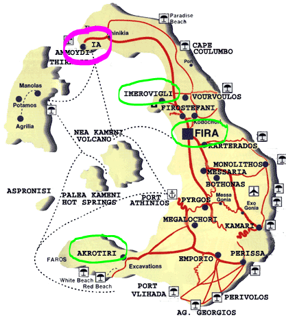 mapa santorini - onde se hospedar