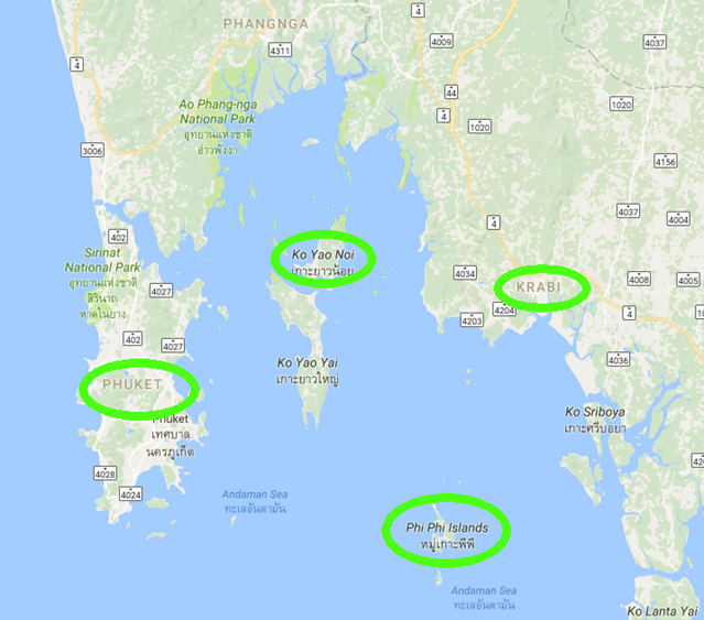 Sul da Tailândia mapa