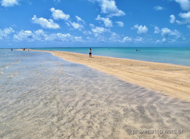 Lindo banco de areia na Praia de Barra Grande, em Maragogi