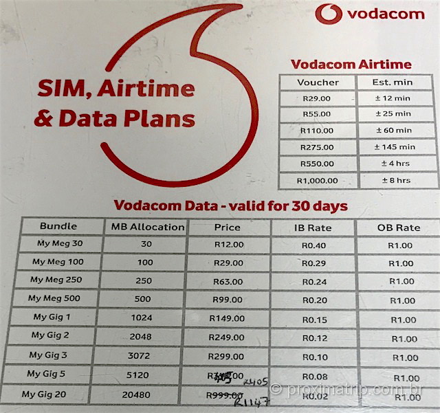 Onde comprar chip celular africa do sul preco chip pre pago internet operadora Vodacom aeroporto OR tambo johanesburgo