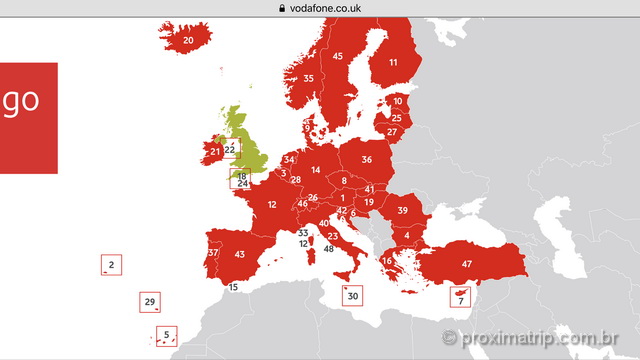 Países onde posso usar meu celular na Europa com roaming gratuito, com o chip da Vodafone escocesa