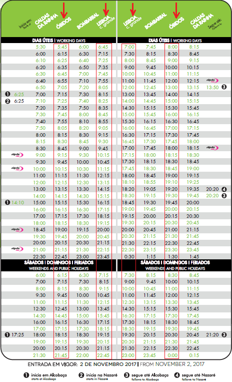 Como chegar em Óbidos - horários dos ônibus