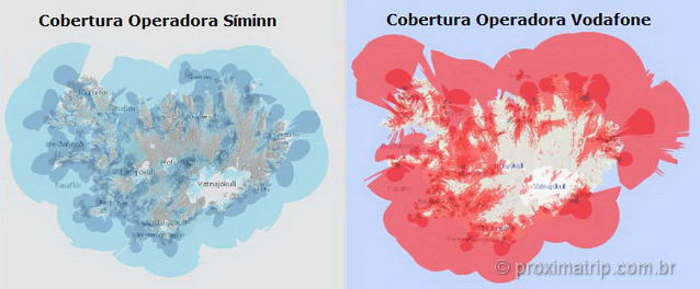 Mapa de cobertura de sinal de celular na Islândia