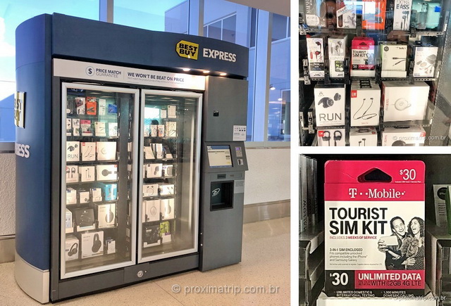 Máquinas Best Buy Express aeroportos EUA vendem chip celular internet ilimitada