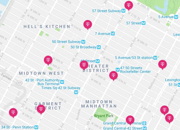 Lojas de chip de celular da T-Mobile em Nova York