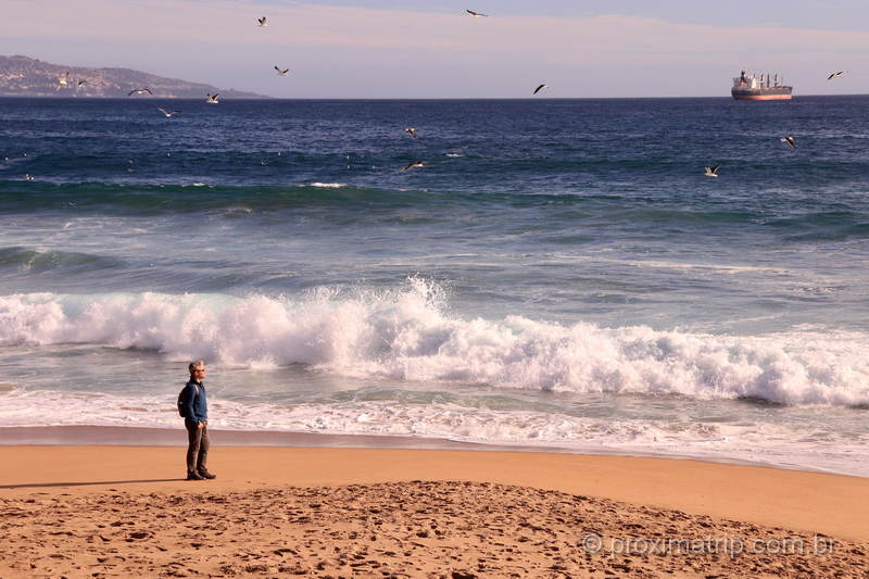 O mar agitado do Oceano Pacífico em um belo cenário em Viña del Mar, Chile